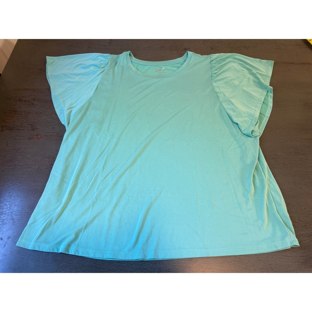 24/7 by Maurices Women 1X Aqua Teal Flutter Sleeve Modal Blend Knit Top